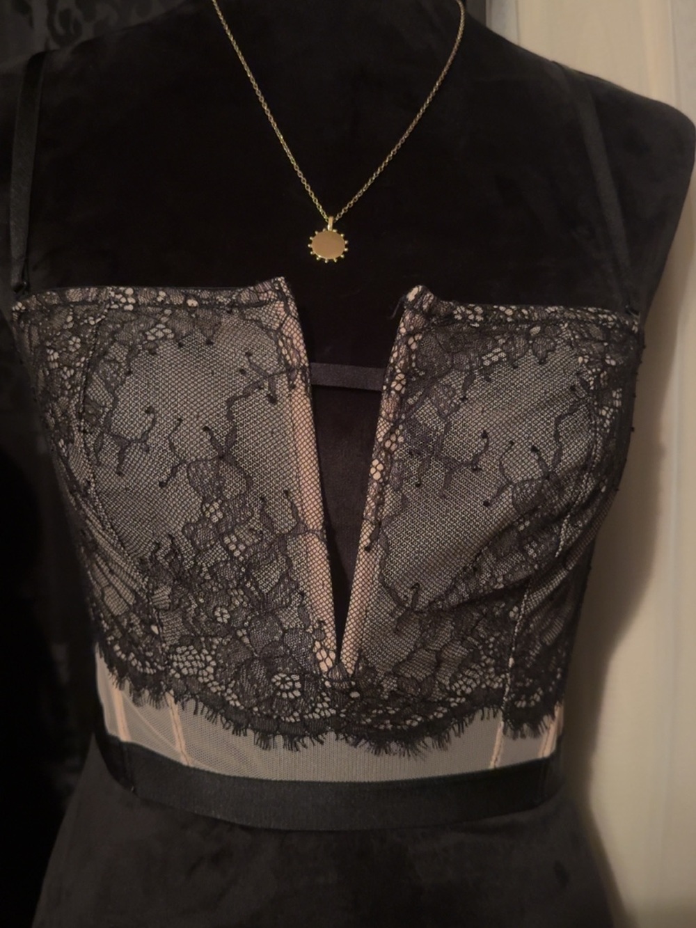 Victoria’s Secret Black Lace Overlay Nude Illusion Bustier top